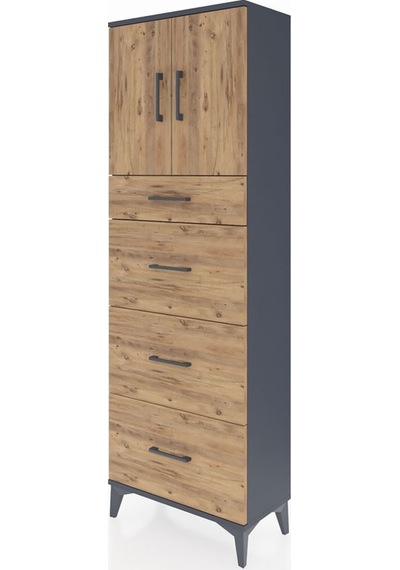 Arges Dolap 2 Raflı 4 Çekmeceli 2 Kapaklı 60x30x182 Antrasit-çam Antrasit