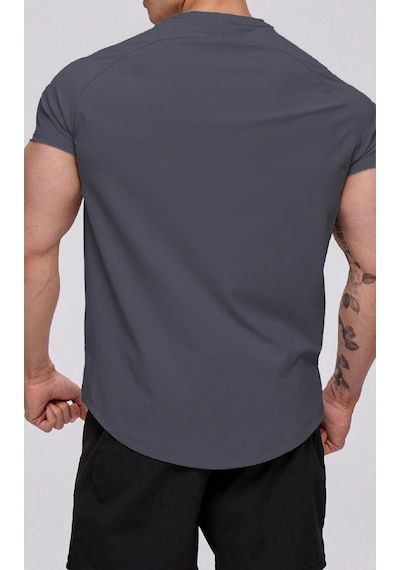 Ghassy Co. Erkek Running Sports Reglan Oval Kesim Penye T-shirt 001 Füme