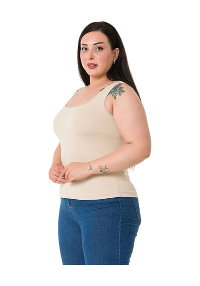 Disentis Büyük Beden Askılı Yarım Astarlı Viskon Bej Rengi Body-bej Bej