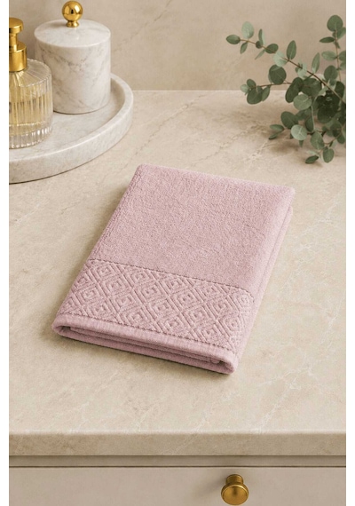 El Yüz Havlusu 50x90 Cm %100 Pamuk Kısmi Kadife Quadro Pembe Diğer