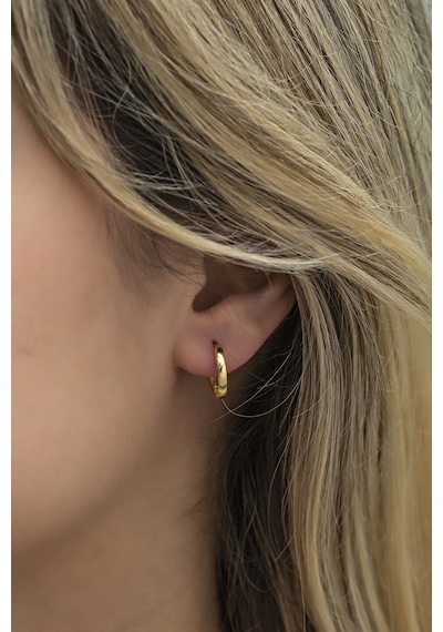 Nereze 925 Ayar Gümüş Gold Taşsız 10 MM Halka Küpe