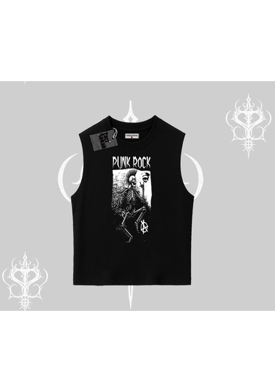 Startmore Startmore Kolsuz Tshirt Punk Rock Chaos Skeleton Riot Siyah