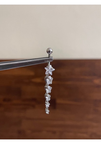 316 L Cerrahi Çelik Göbek Piercingi Pırlanta Model Göbek Piecingi Yıldızlı Piercing Mor