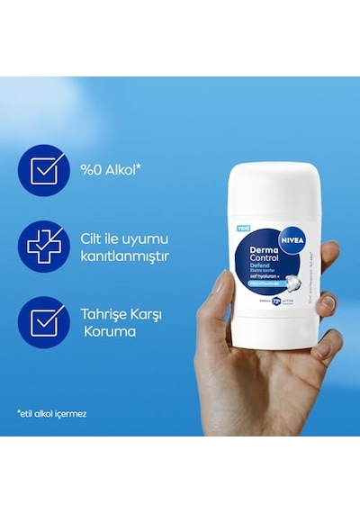 Nıvea Kadın Stick Deodorant Derma Control Defend 50 Ml, Tahrişe Karşı Koruma, Alkolsüz, 72 Saat Anti-perspirant Koruma,çiçeksi Koku,hyaluronik Asit, Pro Vitamin B5