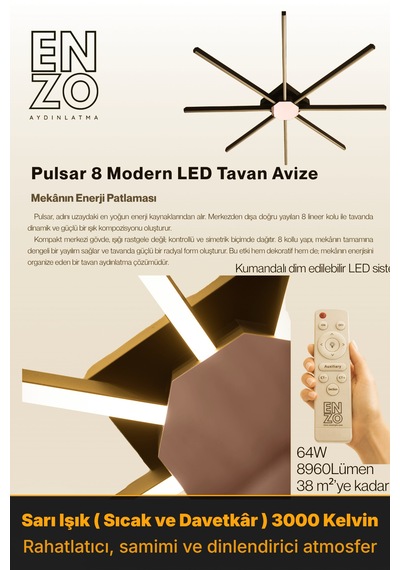 Pulsar Rose Gold Modern Led Tavan Avize - Aşağı Işık Kumandalı Dim Edilebilir Sarı Işık