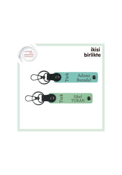 Birlikte Geçen Günleri Onurlandıran Hediye Türk Yazısı Anahtarlık X2 Set, Turkuaz-yeşil