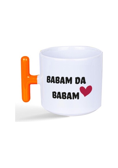 Mor Mürekkep Babam Da Babam Baskılı Turuncu Kulplu T Kupa