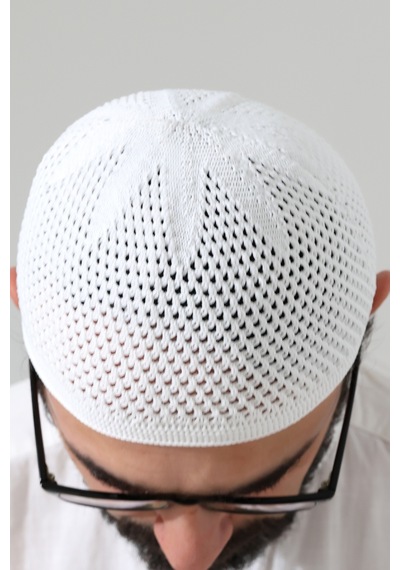 Örme Esnek Orlon Namaz Takke - Beyaz - Smz