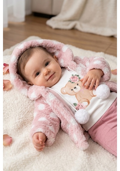 Ahengim Minik Ayıcık Baskılı Puanlı Yumuşak Dokulu Peluş Montlu 3 Lü Kız Bebek Set Takım Ak8534 Gül Kurusu Ahengim Minik Ayıcık Baskılı Puanlı Yumuşak Dokulu Peluş Montlu 3 Lü Kız Bebek Set Takım Ak8534 Gül Kurusu