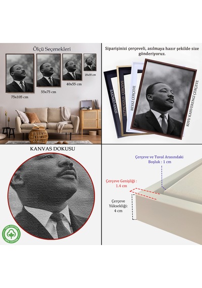 Çerçeveli Martin Luther King Dekoratif Kanvas Duvar Tablosu-6374