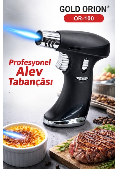Or-100 Profesyonel Alev Tabancası Gaz Dolu, Ayarlanabilir Alev, Güvenlik Kilitli Çok Renk