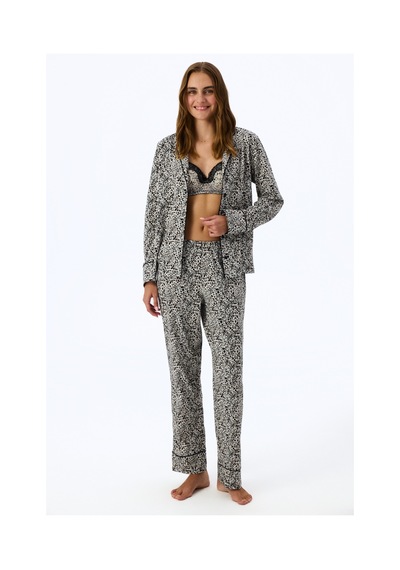 Penti Ekru Noir Garden Leopar Desenli Uzun Kollu Gömlek Pantolon Pijama Takımı Ecru