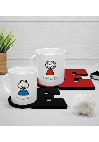 Kişiye Özel Sevgili Ikili Beyaz Kupa Ve Harfli Bardak Altlığı Set (406679350)