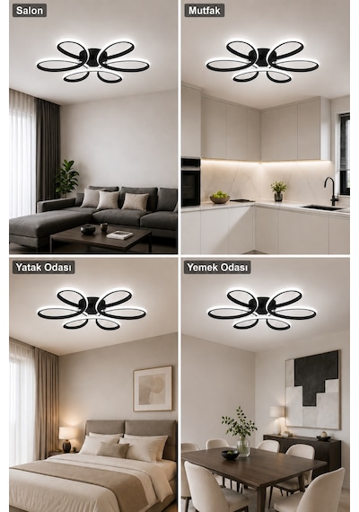 Niva Led Plafonyer Avize 3 Renk Kumandalı Siyah