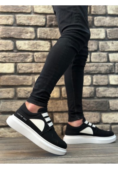 Ba0302 Boa Kalın Taban Bağcıksız Tarz Casual Siyah Beyaz Erkek Ayakkabı