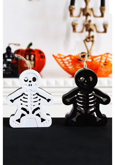 Halloween Işıklı Masa Süsü İskelet Çift Taraflı Siyah Beyaz Tüm Yaşlar