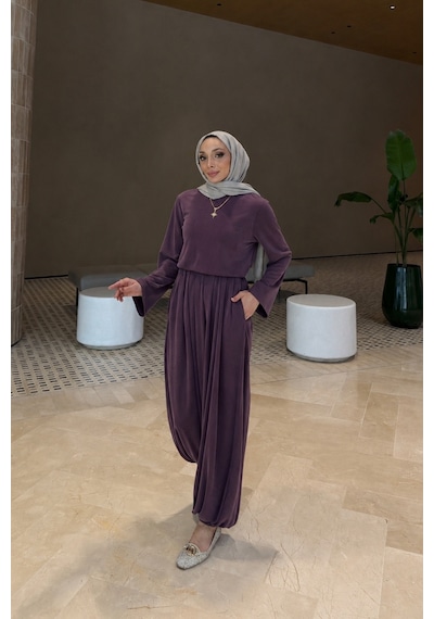 Riella Butik Hera Oysho Kumaş Oversize Günlük Tesettür Takım Mor