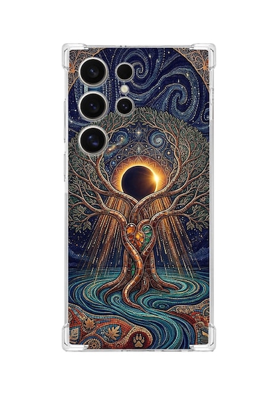 Printify Samsung Galaxy S25ultra İle Uyumlu Simya Serisi Kozmik Denge Tasarımlı Uv Baskılı Köşe Korumalı Antişok Kılıf Şeffaf