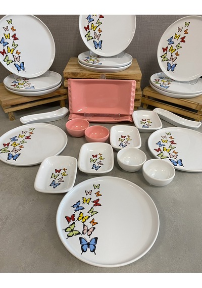 Keramika Takım Kahvaltı Nordıc Dance Of Butterfly Pembe Beyaz