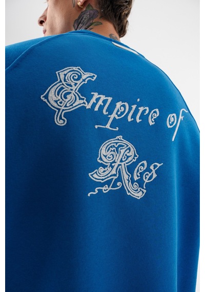 Respire Erkek Empire Of Res Nakışlı Oversize Sweatshirt Mavi