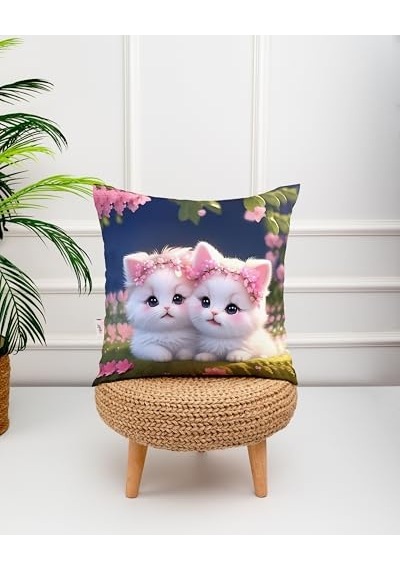 Kedi Desenli Dijital Baskılı Dekoratif Kırlent Yastık Kılıfı 4lü Set Çok Renkli