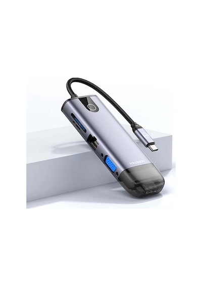 Mcdodo Hu-7420 10İn1 Type-C Gigabit Lan+Hdmı+Apple Uyumlu MacBook +Vga Çevirici Çoklayıcı Adaptör-Gri