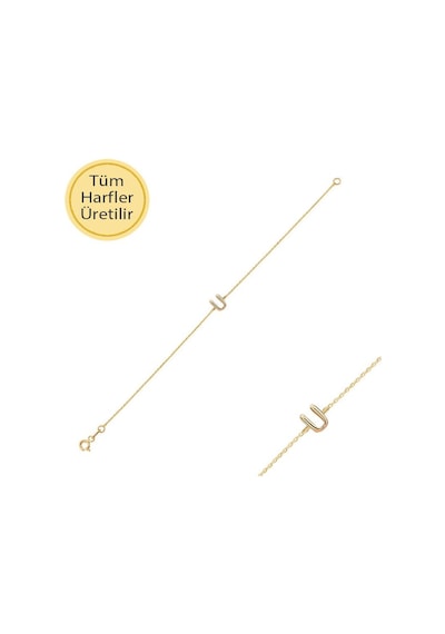 14 Ayar Altın Ü Harfli Bileklik Sarı Altın
