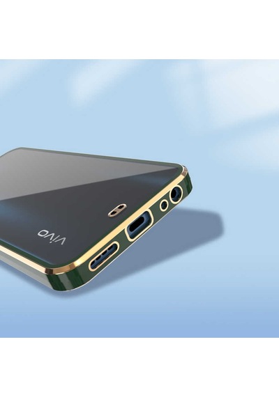 Vivo Y33S Kılıf Köşeli Gold Şeffaf Kapak