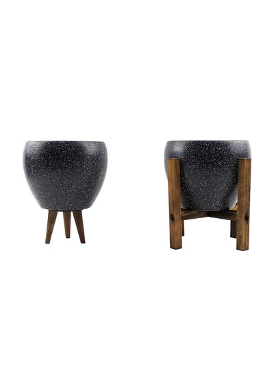 Bitki Tasarımı Ev Dekorasyon Gri Granit Toprak Saksı Saksılık Salon Çiçeklik İkili Set 3 Ayaklı- 4 Ayaklı- 15 Cm Belirtilmemis