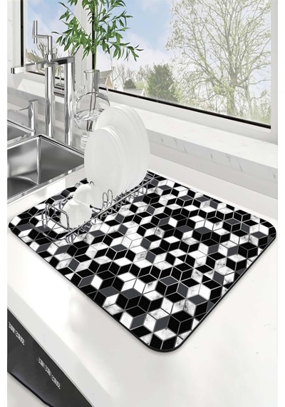 Siyah Petek Microfiber Bulaşık Kurutma Kurulama Matı Mm010