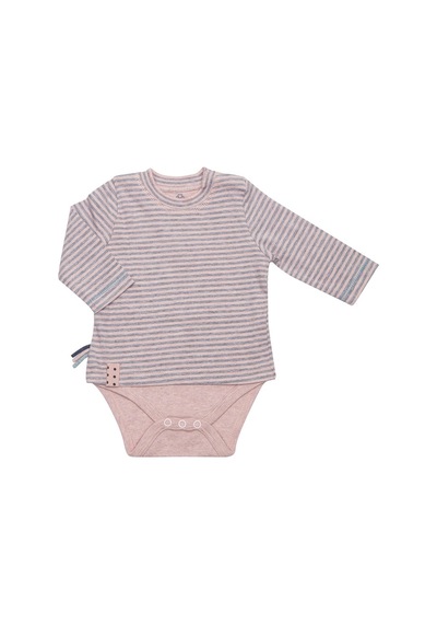 Organicera Organicera Organik Uzun Kollu Tshirt Bebek Body Pembe Melanj Çizg Pembe