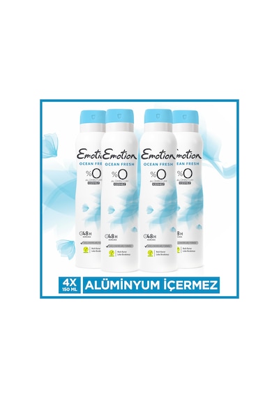 Emotion Ocean Fresh Kadın Vegan Deodorant 4x150 Ml Hızlı Kurur, Leke Bırakmaz