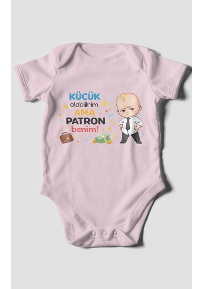Morivokids Küçük Olabilirim Ama Patron Benim Kısa Kollu Bebek Body Bebe Pembe