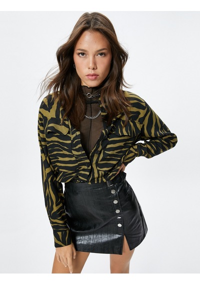 Koton Crop Gömlek Zebra Desenli Kapaklı Cepli Düğmeli Uzun Kollu Haki Desenli 4wak60128pw Haki Desenli Koton Crop Gömlek Zebra Desenli Kapaklı Cepli Düğmeli Uzun Kollu Haki Desenli 4wak60128pw Haki Desenli