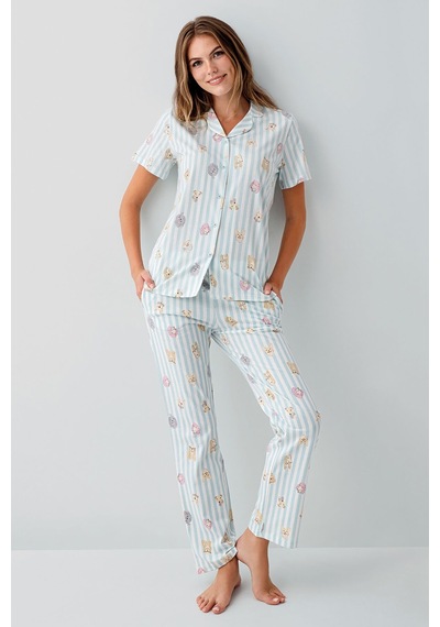 Rolypoly Kadın Yeşil Gömlek Pijama Takım Yeşil
