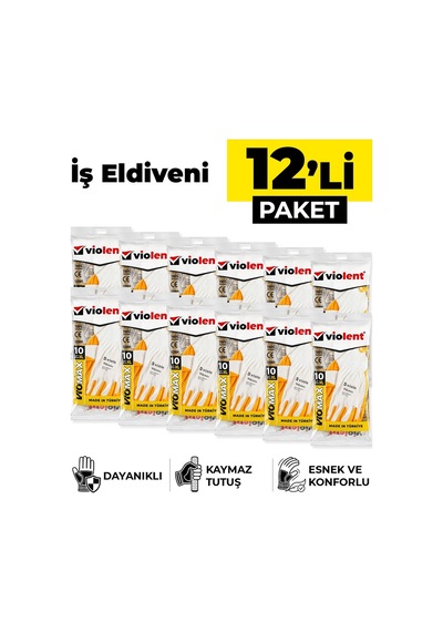 Violent Viomax 2501 Nitril Örme İş Eldiveni No:10 Sarı Beyaz 12 Çift