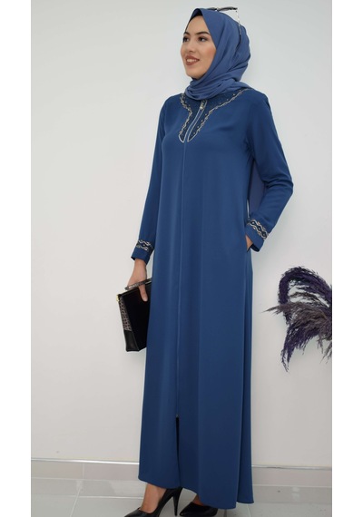 İbrahim Burak Etiler Collection Taş Detaylı Ferace İndigo Mc2010