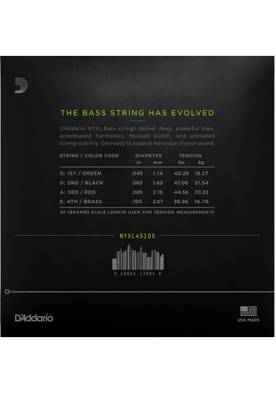 D'addario Nyxl45105. Set Long Scale. Light Top / Med Bottom. 45-1