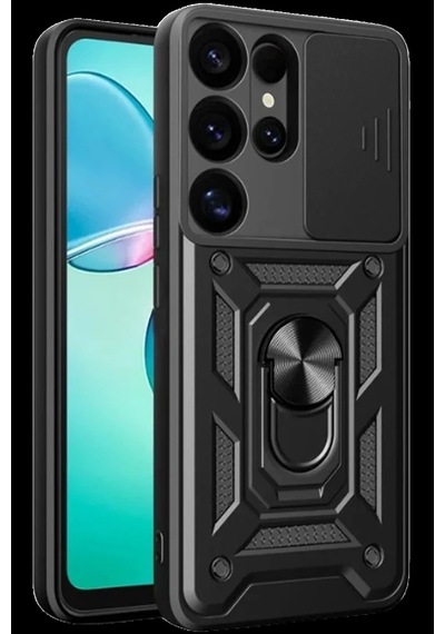 Samsung Galaxy S25 Ultra Uyumlu Kılıf Pars Lens Yüzüklü Silikon - Siyah