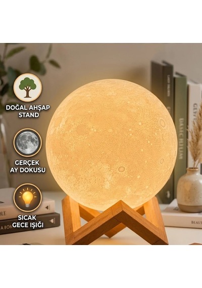 3d Ay Gece Lambası Ahşap Standlı Dekoratif Led Masa Lambası Renkli 37329580