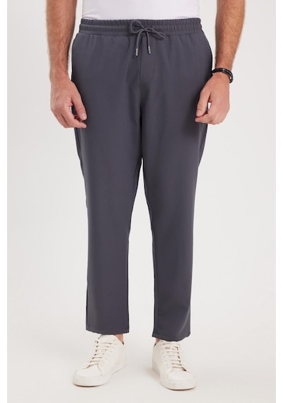 Tudors Erkek Regular Fit Beli Lastikli Bağcıklı Jogger Koyu Gri Pantolon Rahat Kesim Yan Cepli-36901 Koyu Gri