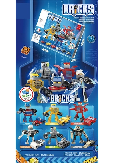 342 Parça 6'lı Dönüşen Robot Araba Seti - Lego Uyumlu Eğitici Blok Yapım Oyuncağı