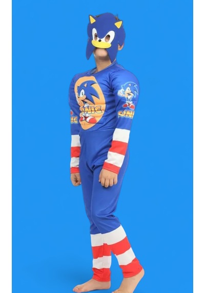 Lolliboomkids Yeni Sezon Sevilen Kahraman Karakter Yaramaz Kirpi Sonic Hedgehog Kaslı Kostüm - Elyaf Dolgulu Mavi