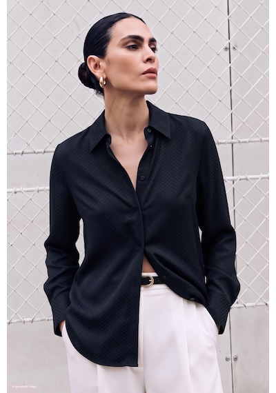 Sateen Desenli Klasik Gömlek - Lacivert-137937