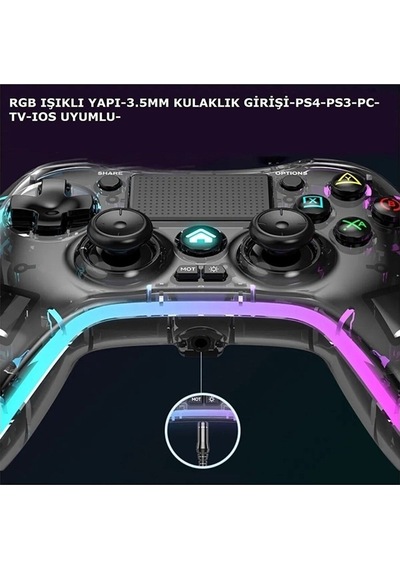 Ps-p05 Rgb Led Işıklı Ps4-ps3-tv-Apple Uyumlu iOS -pc Kablosuz Joystick Gamepad Oyun Kolu