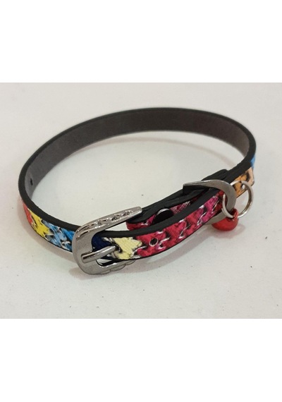 Çok Renkli Kilim Desen Derili 1 CM Zilli Tasma