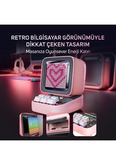 Divoom Ditoo Pro Bluetooth Hoparlör Ve Ses Kayıt Özellikli Lovelock  Seti, Pembe