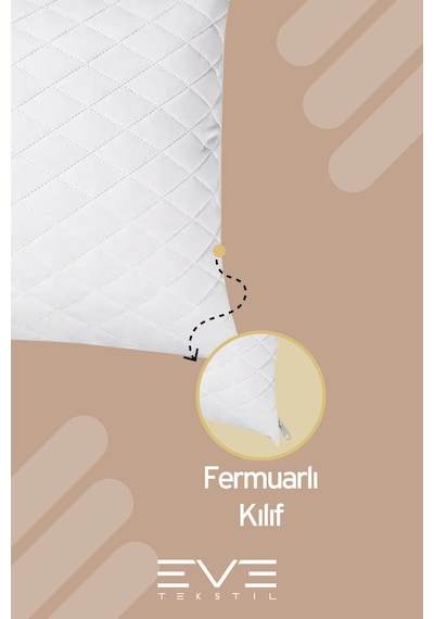 Eve Tekstil  10 Adet Diamon Kapitone Antibakteriyel Fermuarlı Yıkanabilir Otel Lüks Yastık Kılıfı 50x70cm Beyaz