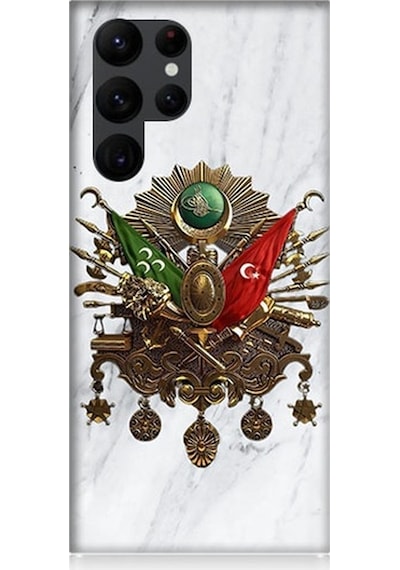 Samsung Galaxy S22 Ultra Uyumlu Mermer Fonda Osmanlı Nişanı Desenli Silikon Kılıf