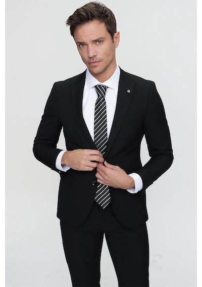 Morven Basic Düz Slim Fit Dar Kesim 6 Drop Erkek Takım Elbise - Siyah 99MC001003001 Siyah
